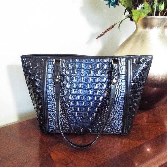 BRAHMIN Melbourne Croc Embossed Leather Handbag - MEDIUM ASHER LAZULI CROWE NWT - Picture 3 of 7